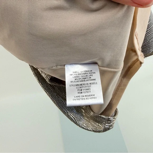 Alice + Olivia Judy Metallic Grey Gold V-Neck Wrap Mini Dress - Picture 5 of 7